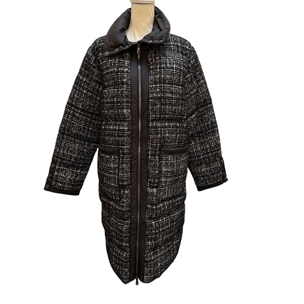 Bernardo Black White Tweed Puffer Coat Long Quilted Jacket Women’s Large